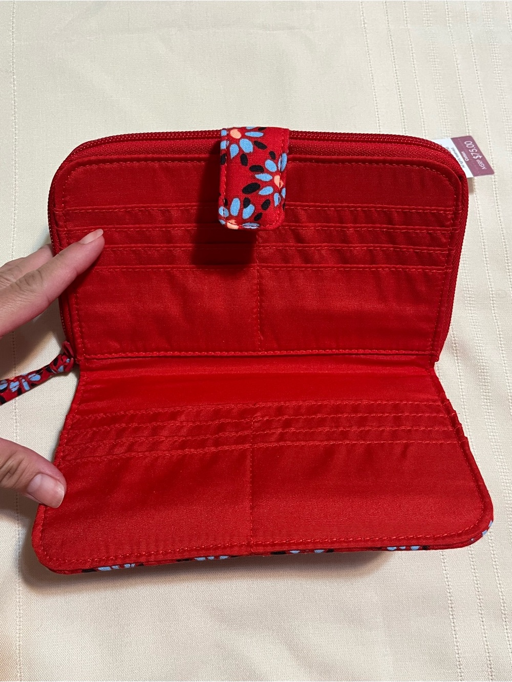 Vera Bradley Red Quilted Floral Wristlet with Blue Accents - Picture 2 of 11